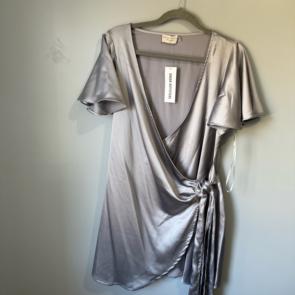 Dress Forum Silver Satin Wrap Dress